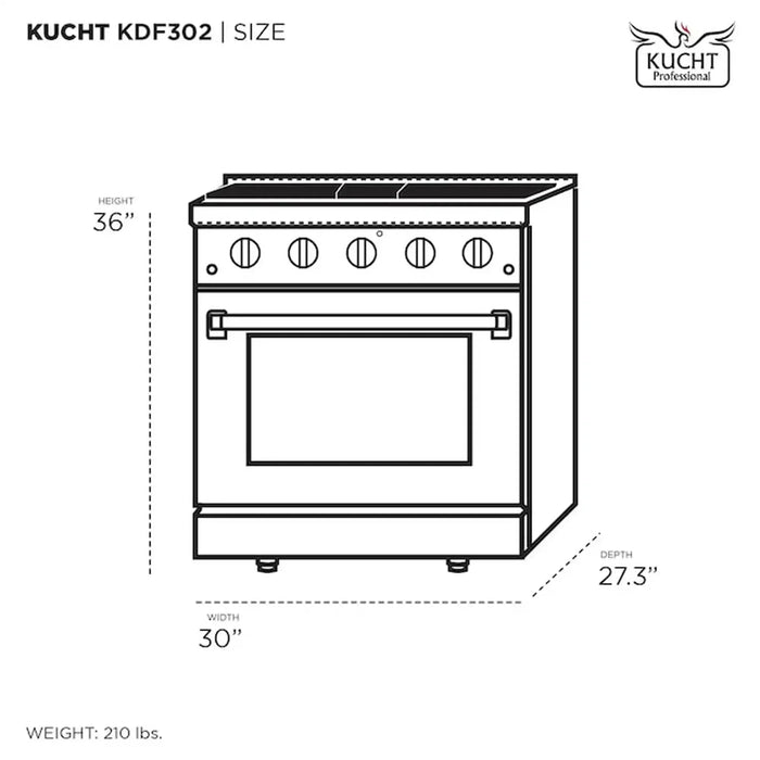 Kucht 30-Inch Pro-Style Dual Fuel Range in Propane Gas with  4.2 cu. ft. Electric Oven & 4 Gas Burners in Olive Green (KDF302/LP-OG)