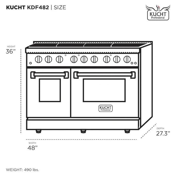Kucht 48-Inch Pro-Style Dual Fuel Range with 4.2 cu. ft. Electric Oven and 8 Gas Burners in Olive Green (KDF482-OG)