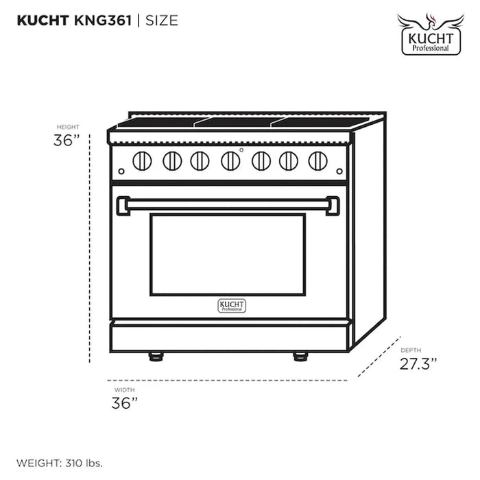 Kucht Professional 36-Inch 5.2 cu ft. Gas Range in Cement Gray with Silver Accents (KNG361-GR)
