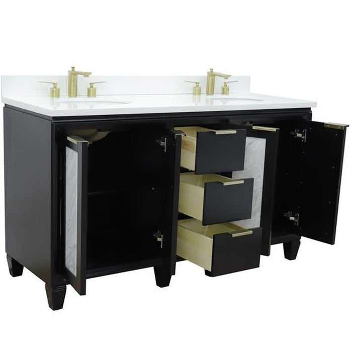 Bellaterra Home Trento 61" Double sink vanity in Black finish with White quartz and oval sink