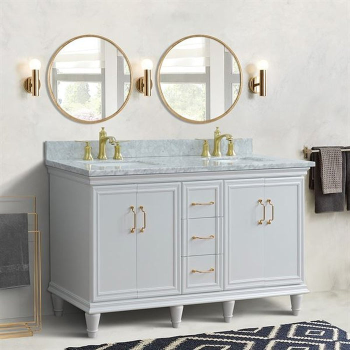 Bellaterra Home Forli 61" Double sink vanity in White finish and White Carrara marble and rectangle sink