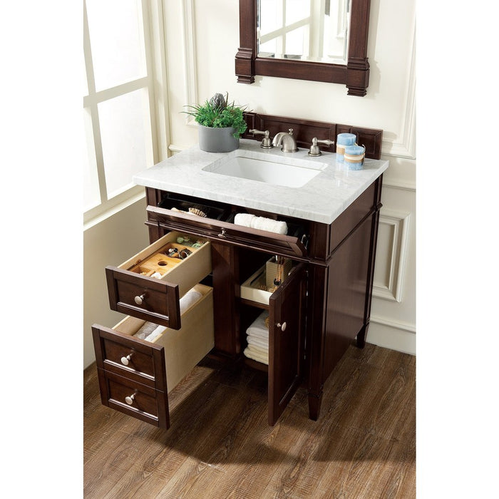 James Martin Vanities Brittany 30" Single Vanity, Burnished Mahogany w/ 3 CM Top