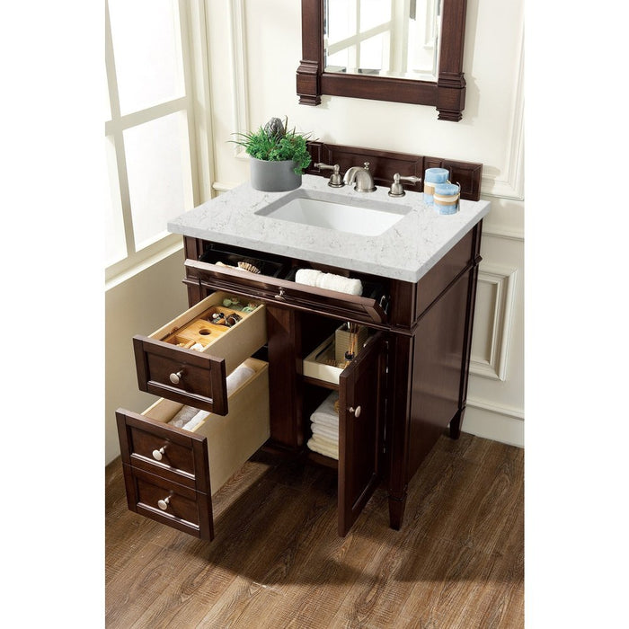 James Martin Vanities Brittany 30" Single Vanity, Burnished Mahogany w/ 3 CM Top