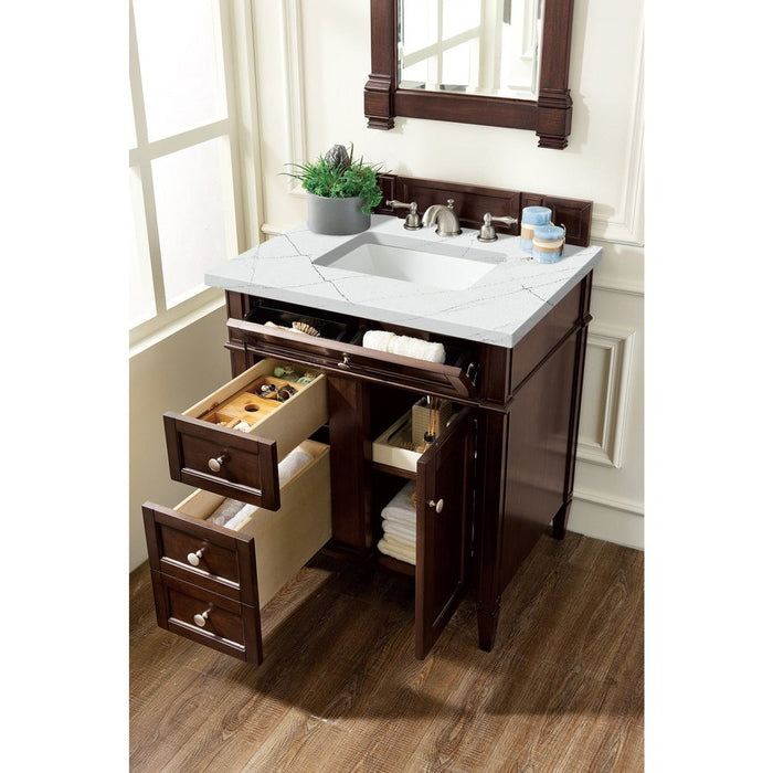 James Martin Vanities Brittany 30" Single Vanity, Burnished Mahogany w/ 3 CM Top