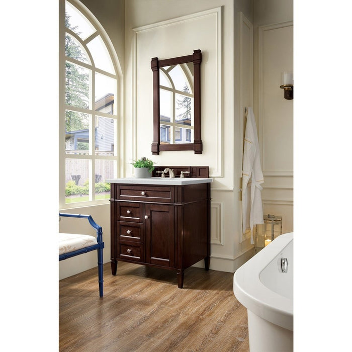 James Martin Vanities Brittany 30" Single Vanity, Burnished Mahogany w/ 3 CM Top