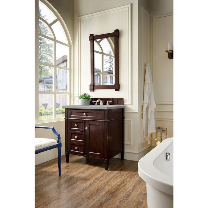 James Martin Vanities Brittany 30" Single Vanity, Burnished Mahogany w/ 3 CM Top