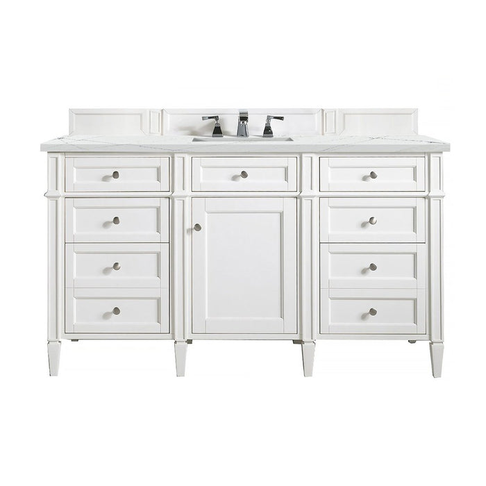 James Martin Vanities Brittany 60" Single Vanity, Bright White w/ 3 CM Ethereal Noctis Quartz Top