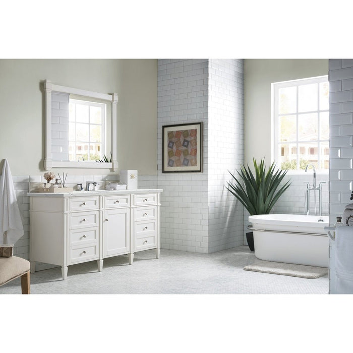 James Martin Vanities Brittany 60" Single Vanity, Bright White w/ 3 CM Ethereal Noctis Quartz Top