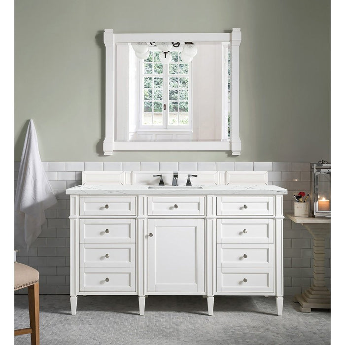 James Martin Vanities Brittany 60" Single Vanity, Bright White w/ 3 CM Ethereal Noctis Quartz Top