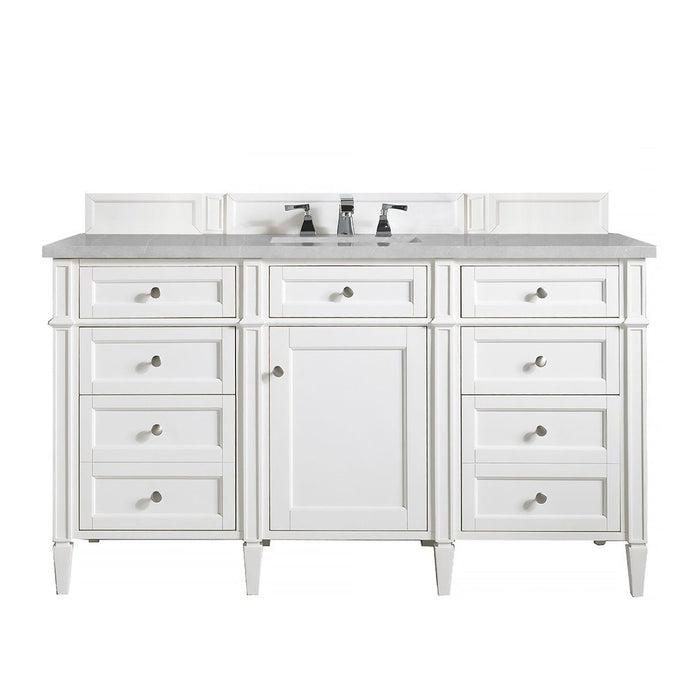 James Martin Vanities Brittany 60" Single Vanity, Bright White w/ 3 CM Eternal Serena Quartz Top