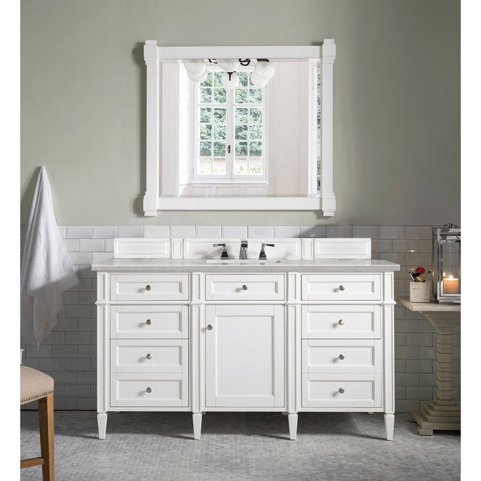 James Martin Vanities Brittany 60" Single Vanity, Bright White w/ 3 CM Eternal Serena Quartz Top