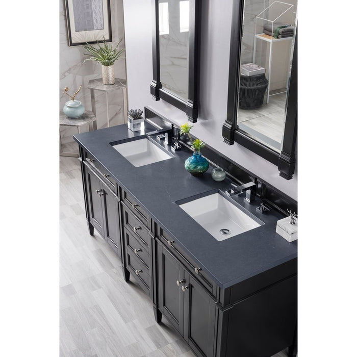 James Martin Vanities Brittany 72" Double Vanity, Black Onyx w/ 3 CM Charcoal Soapstone Quartz Top