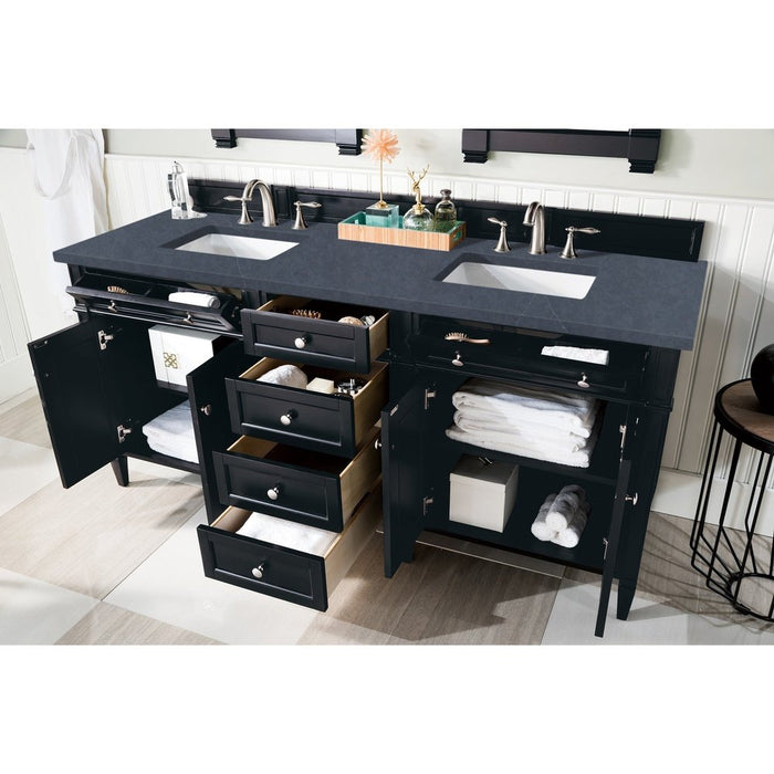 James Martin Vanities Brittany 72" Double Vanity, Black Onyx w/ 3 CM Charcoal Soapstone Quartz Top