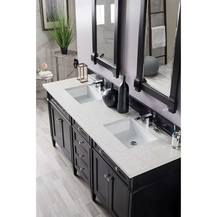 James Martin Vanities Brittany 72" Double Vanity, Black Onyx w/ 3 CM Eternal Jasmine Pearl Quartz Top