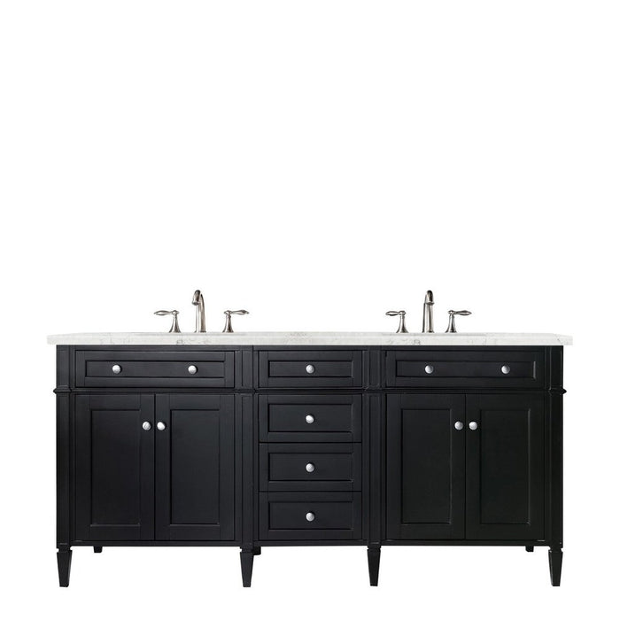 James Martin Vanities Brittany 72" Double Vanity, Black Onyx w/ 3 CM Eternal Jasmine Pearl Quartz Top