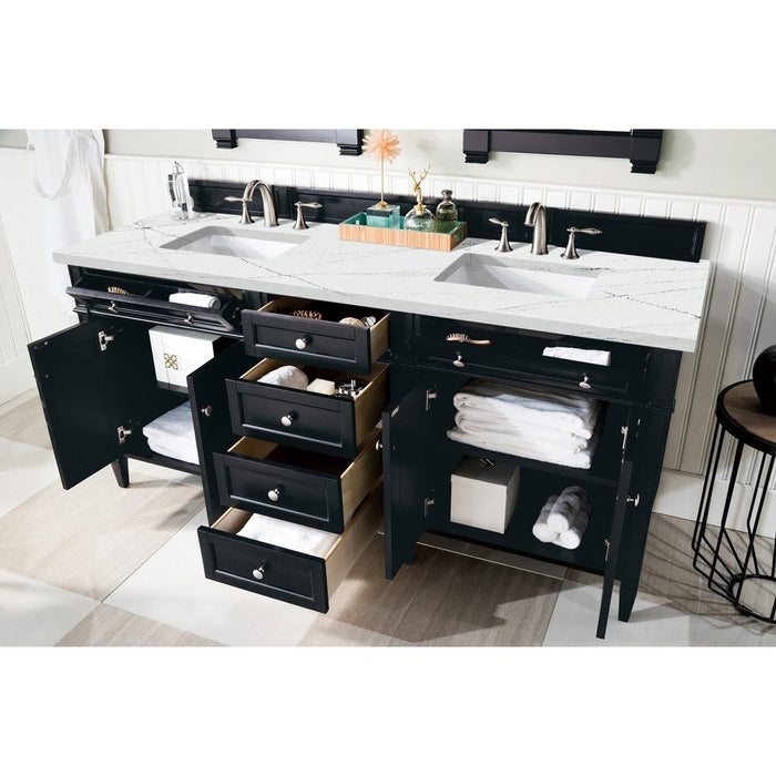 James Martin Vanities Brittany 72" Double Vanity, Black Onyx w/ 3 CM Ethereal Noctis Quartz Top