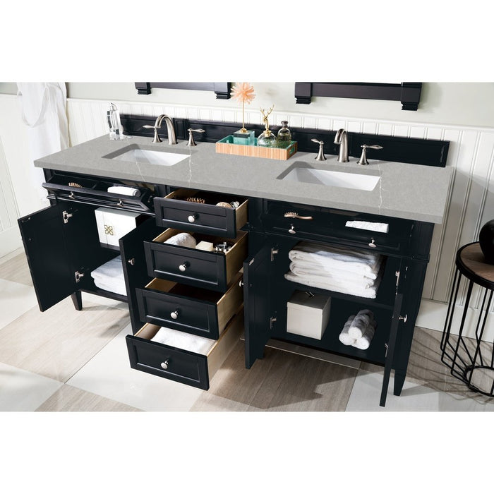 James Martin Vanities Brittany 72" Double Vanity, Black Onyx w/ 3 CM Eternal Serena Quartz Top