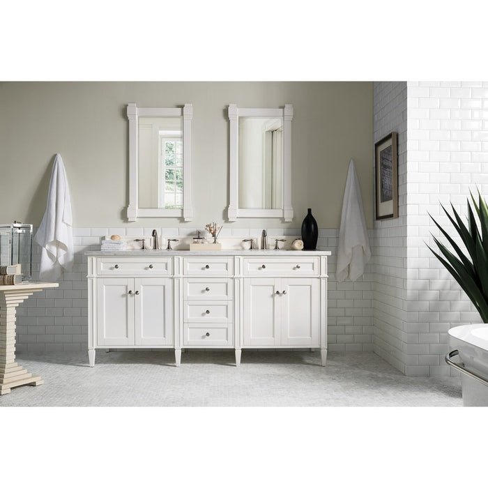 James Martin Vanities Brittany 72" Double Vanity, Bright White Vanity w/ 3 CM Top