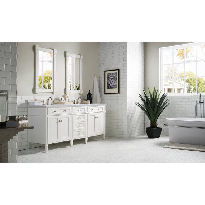 James Martin Vanities Brittany 72" Double Vanity, Bright White Vanity w/ 3 CM Top