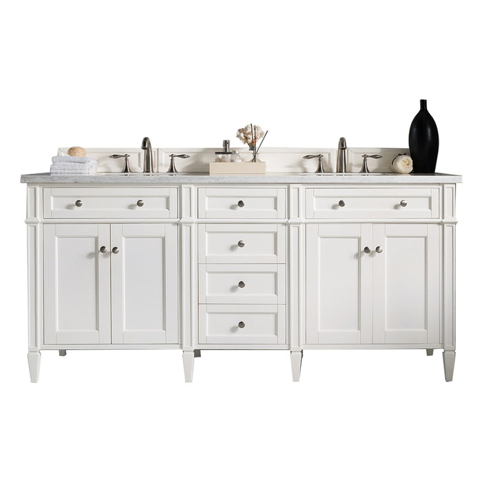 James Martin Vanities Brittany 72" Double Vanity, Bright White Vanity w/ 3 CM Top