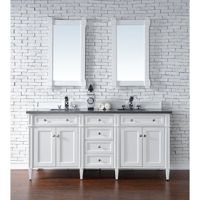 James Martin Vanities Brittany 72" Double Vanity, Bright White Vanity w/ 3 CM Top