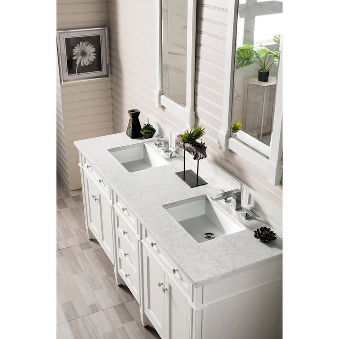 James Martin Vanities Brittany 72" Double Vanity, Bright White Vanity w/ 3 CM Top