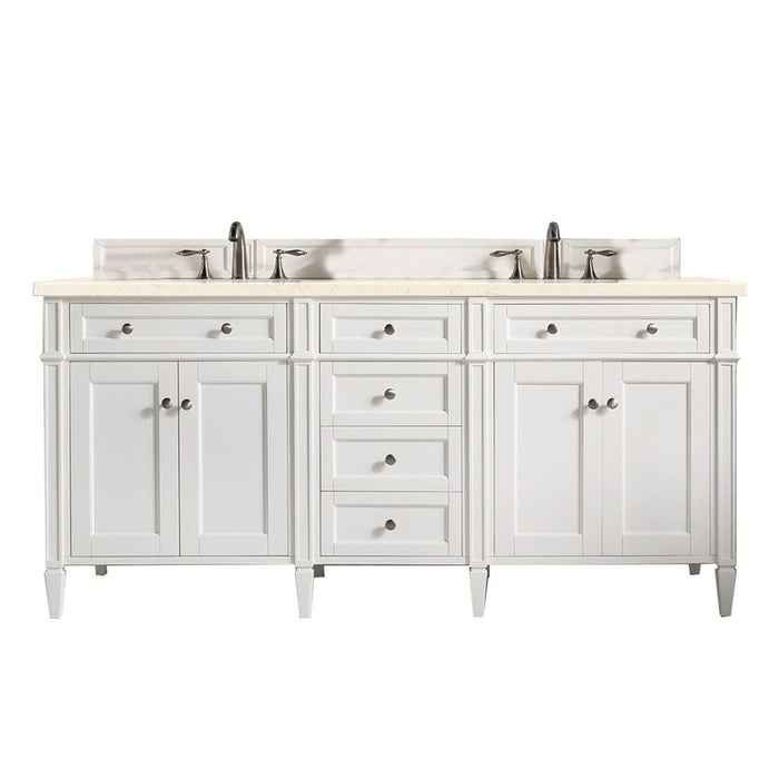 James Martin Vanities Brittany 72" Double Vanity, Bright White Vanity w/ 3 CM Top