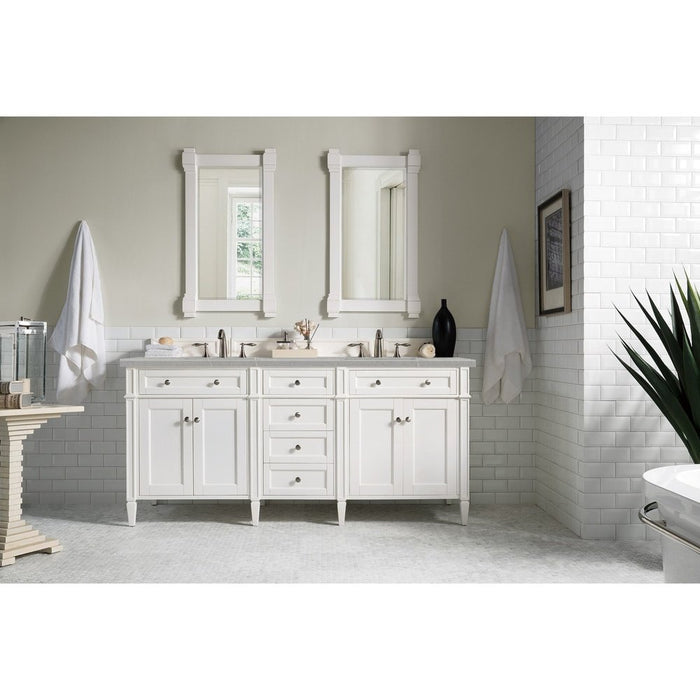 James Martin Vanities Brittany 72" Double Vanity, Bright White Vanity w/ 3 CM Top