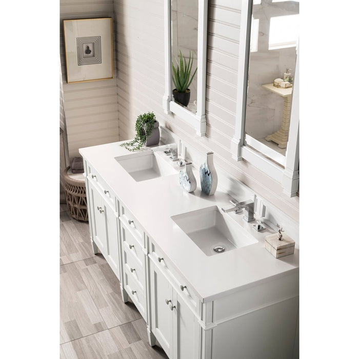 James Martin Vanities Brittany 72" Double Vanity, Bright White Vanity w/ 3 CM Top