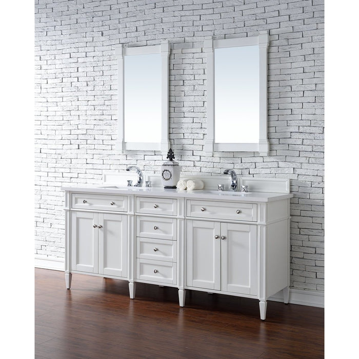 James Martin Vanities Brittany 72" Double Vanity, Bright White Vanity w/ 3 CM Top