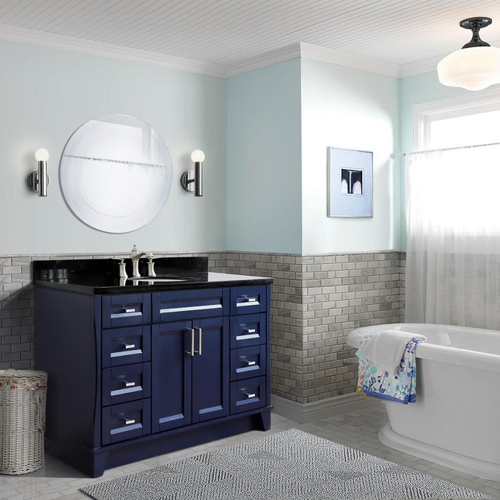 Bellaterra Home Terni  49" Single sink vanity in Blue finish with Black galaxy granite and oval sink