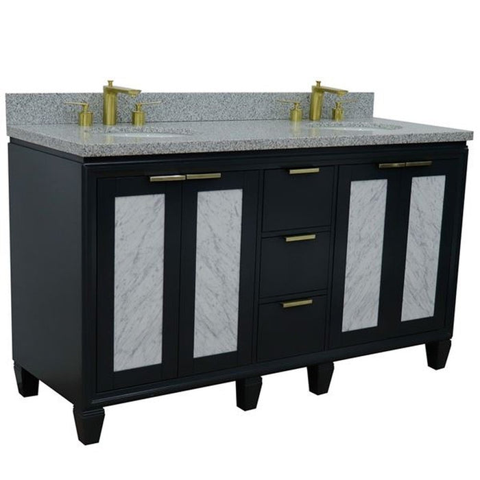 Bellaterra Home Trento 61" Double sink vanity in Dark Gray finish with Gray granite and oval sink