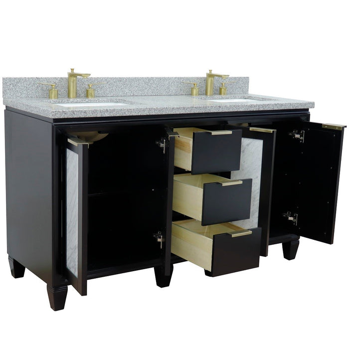 Bellaterra Home Trento 61" Double sink vanity in Black finish with Gray granite and rectangle sink