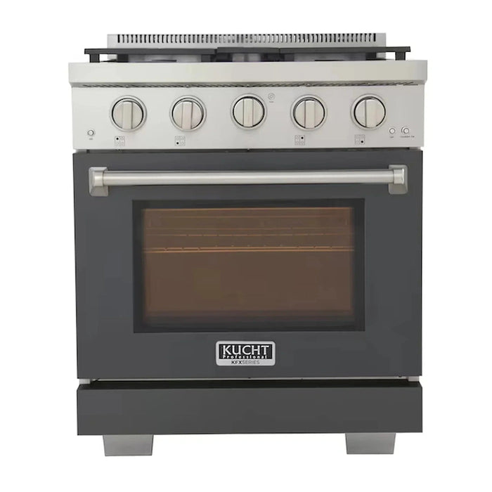 Kucht Professional 30-Inch 4.2 cu. ft. Propane Gas Range in Cement Gray with Silver Accents (KFX300/LP-GY)