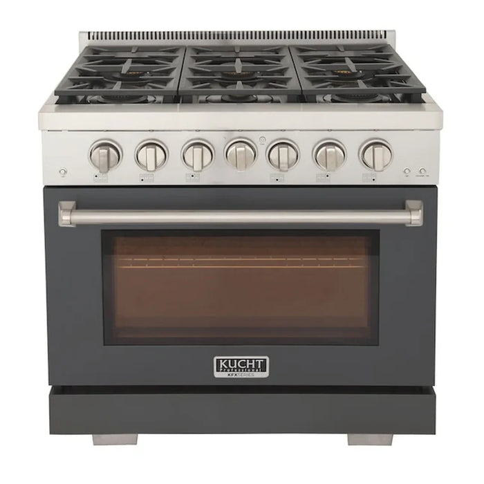 Kucht Professional 36-Inch 5.2 cu. ft. Propane Gas Range in Gray with Silver Accents (KFX360/LP-GY)