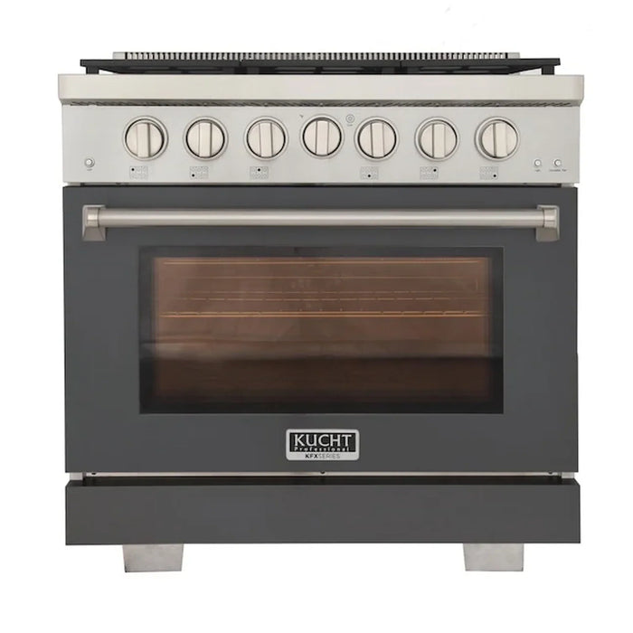 Kucht Professional 36-Inch 5.2 cu. ft. Propane Gas Range in Gray with Silver Accents (KFX360/LP-GY)