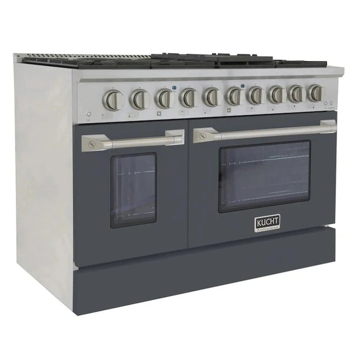 Kucht 48-Inch Pro-Style Dual Fuel Range in Propane Gas with  4.2 cu. ft. Electric Oven & 8 Gas Burners in Gray (KDF482/LP-GR)