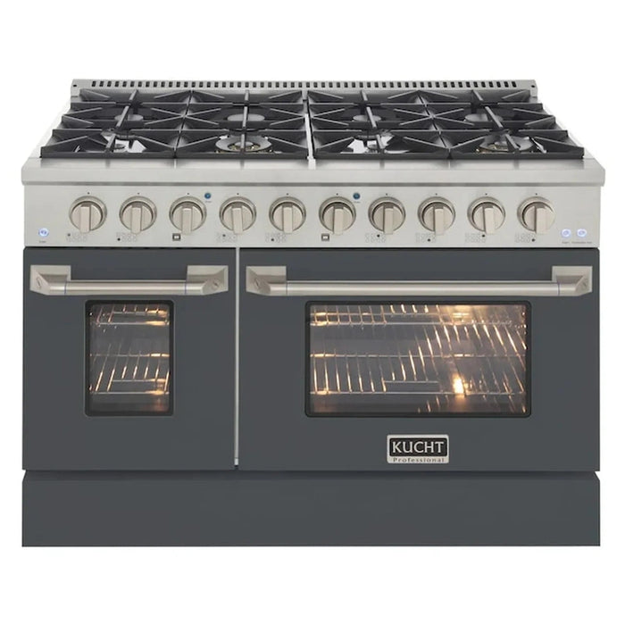 Kucht 48-Inch Pro-Style Dual Fuel Range in Propane Gas with  4.2 cu. ft. Electric Oven & 8 Gas Burners in Gray (KDF482/LP-GR)