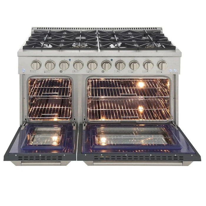 Kucht 48-Inch Pro-Style Dual Fuel Range in Propane Gas with  4.2 cu. ft. Electric Oven & 8 Gas Burners in Gray (KDF482/LP-GR)