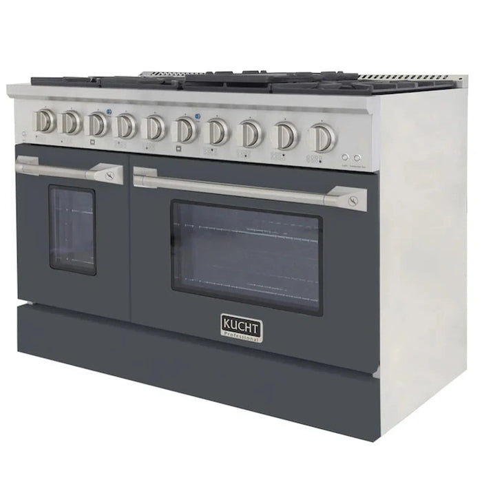 Kucht 48-Inch Pro-Style Dual Fuel Range in Propane Gas with  4.2 cu. ft. Electric Oven & 8 Gas Burners in Gray (KDF482/LP-GR)