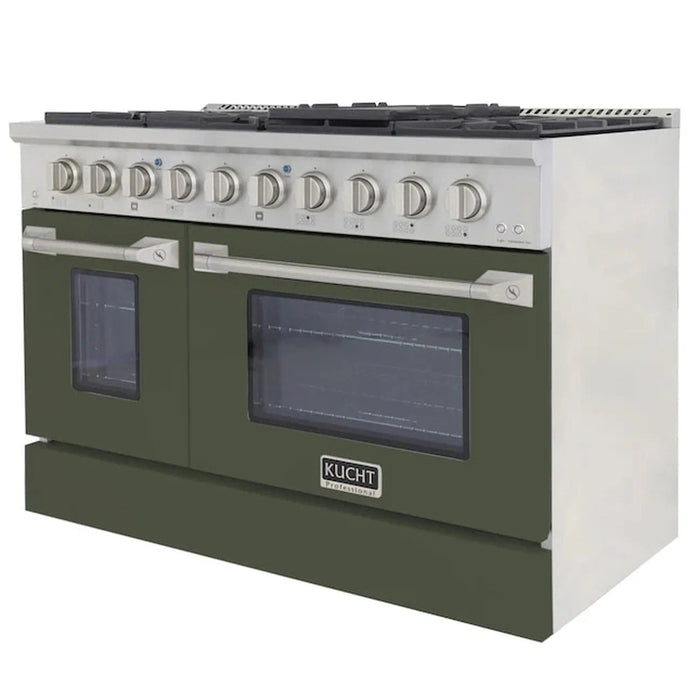 Kucht 48-Inch Pro-Style Dual Fuel Range with 4.2 cu. ft. Electric Oven and 8 Gas Burners in Olive Green (KDF482-OG)