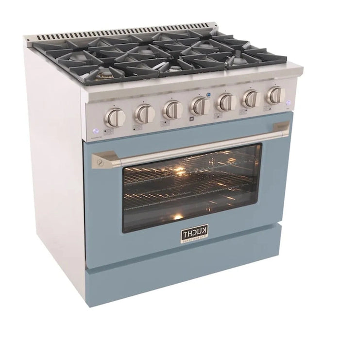 Kucht 36-Inch Pro-Style Dual Fuel Range in Propane Gas with  5.2 cu. ft. Electric Oven & 6 Gas Burners in Light Blue (KDF362/LP-LB)