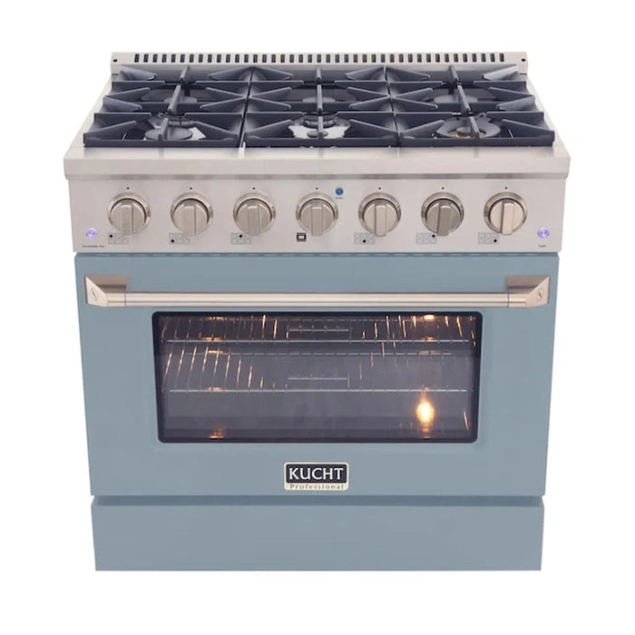 Kucht 36-Inch Pro-Style Dual Fuel Range in Propane Gas with  5.2 cu. ft. Electric Oven & 6 Gas Burners in Light Blue (KDF362/LP-LB)