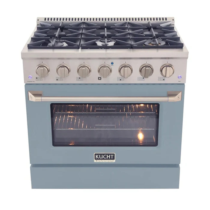 Kucht 36-Inch Pro-Style Dual Fuel Range with 5.2 cu. ft. Electric Oven and 6 Gas Burners in Light Blue (KDF362-LB)