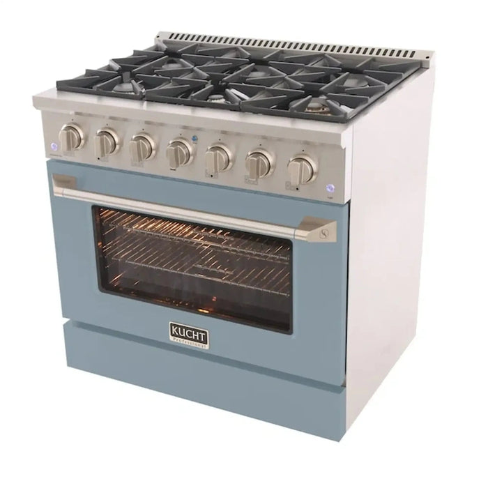 Kucht 36-Inch Pro-Style Dual Fuel Range in Propane Gas with  5.2 cu. ft. Electric Oven & 6 Gas Burners in Light Blue (KDF362/LP-LB)