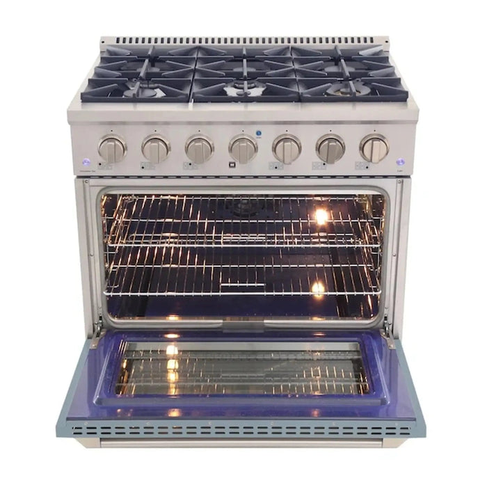 Kucht 36-Inch Pro-Style Dual Fuel Range in Propane Gas with  5.2 cu. ft. Electric Oven & 6 Gas Burners in Light Blue (KDF362/LP-LB)