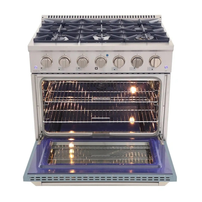 Kucht 36-Inch Pro-Style Dual Fuel Range with 5.2 cu. ft. Electric Oven and 6 Gas Burners in Light Blue (KDF362-LB)