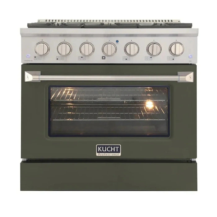 Kucht 36-Inch Pro-Style Dual Fuel Range in Propane Gas with  5.2 cu. ft. Electric Oven & 6 Gas Burners in Olive Green (KDF362/LP-OG)
