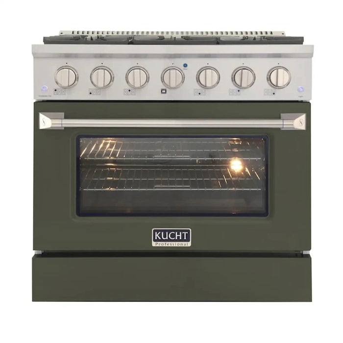 Kucht Professional 36-Inch 5.2 cu ft. Gas Range in Olive Green with Silver Accents (KNG361-OG)
