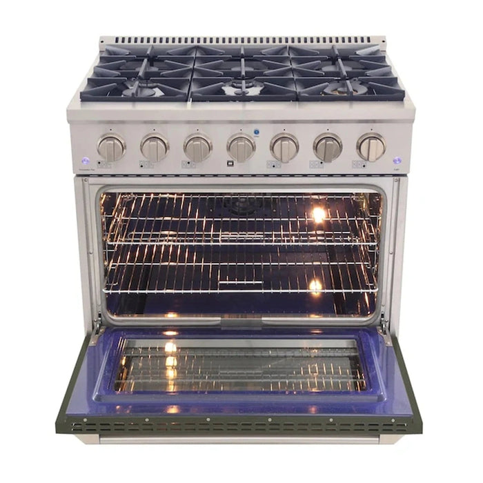 Kucht 36-Inch Pro-Style Dual Fuel Range in Propane Gas with  5.2 cu. ft. Electric Oven & 6 Gas Burners in Olive Green (KDF362/LP-OG)